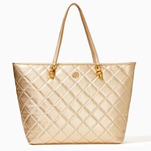 Lily Pulitzer Meena Gold Quilted Leather Tote